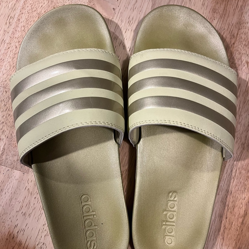 Adidas Yellow/Green and Gold Cushioned Slide Sandals